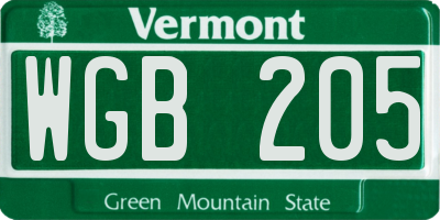 VT license plate WGB205