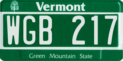 VT license plate WGB217