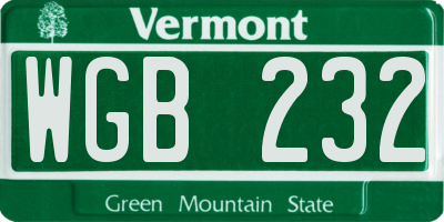 VT license plate WGB232