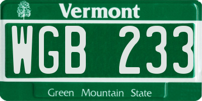 VT license plate WGB233