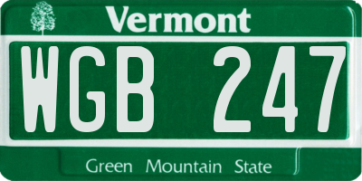 VT license plate WGB247