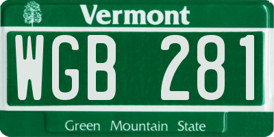 VT license plate WGB281