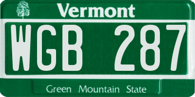 VT license plate WGB287