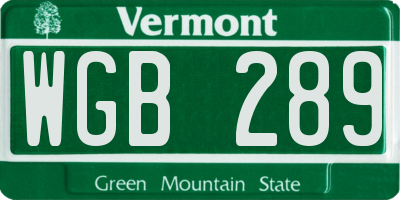 VT license plate WGB289