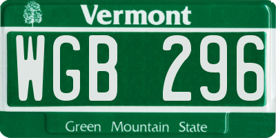 VT license plate WGB296