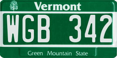 VT license plate WGB342