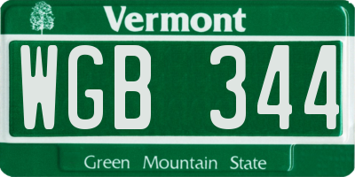VT license plate WGB344