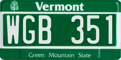 VT license plate WGB351