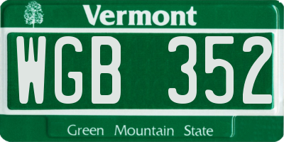 VT license plate WGB352