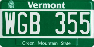 VT license plate WGB355