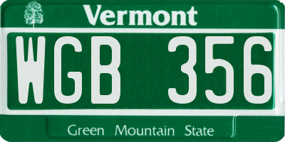 VT license plate WGB356