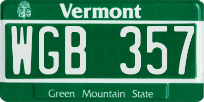 VT license plate WGB357