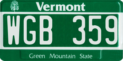 VT license plate WGB359