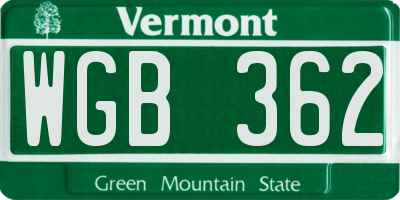 VT license plate WGB362