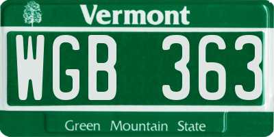 VT license plate WGB363
