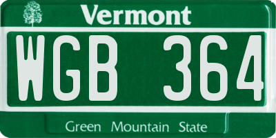 VT license plate WGB364