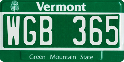 VT license plate WGB365