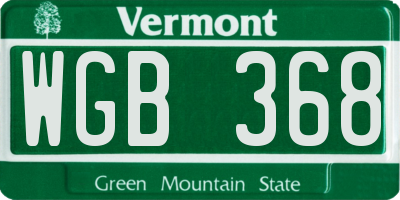 VT license plate WGB368