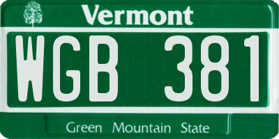 VT license plate WGB381