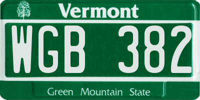 VT license plate WGB382