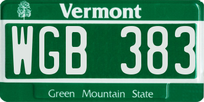 VT license plate WGB383
