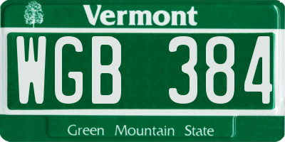 VT license plate WGB384