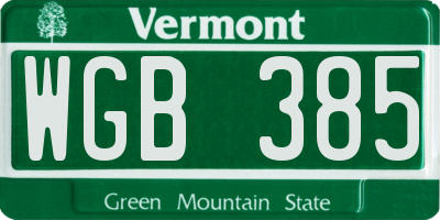 VT license plate WGB385