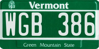 VT license plate WGB386