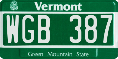 VT license plate WGB387