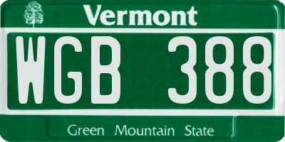 VT license plate WGB388