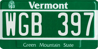 VT license plate WGB397