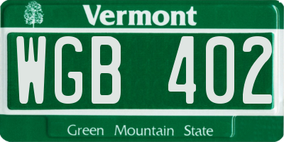 VT license plate WGB402