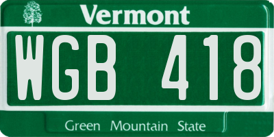 VT license plate WGB418