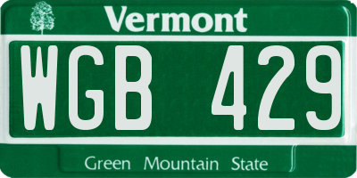 VT license plate WGB429