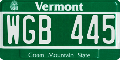 VT license plate WGB445