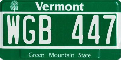 VT license plate WGB447