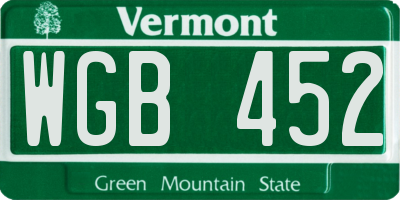 VT license plate WGB452