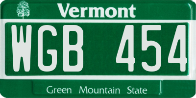 VT license plate WGB454