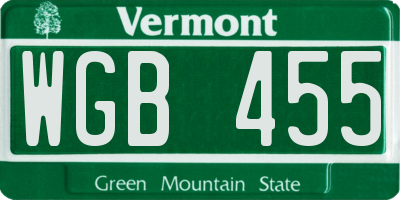 VT license plate WGB455