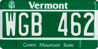 VT license plate WGB462