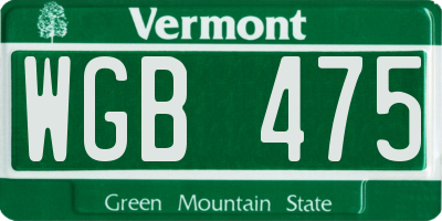 VT license plate WGB475