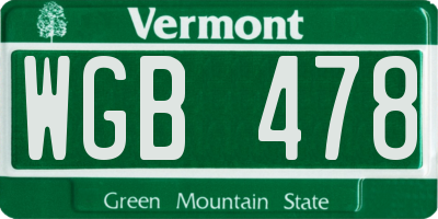 VT license plate WGB478