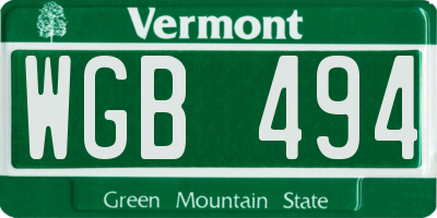 VT license plate WGB494