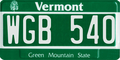 VT license plate WGB540