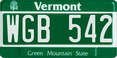 VT license plate WGB542