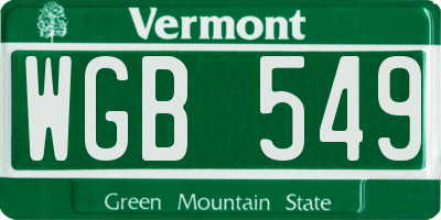 VT license plate WGB549
