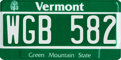 VT license plate WGB582