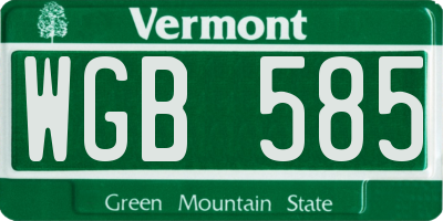 VT license plate WGB585