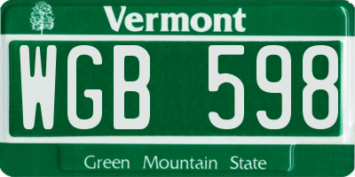 VT license plate WGB598