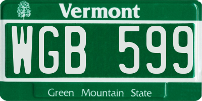 VT license plate WGB599